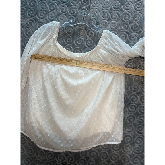 Miami Textured Dot Off The Shoulder Blouse White Sheer Sleeve Size M - Picture 7 of 10